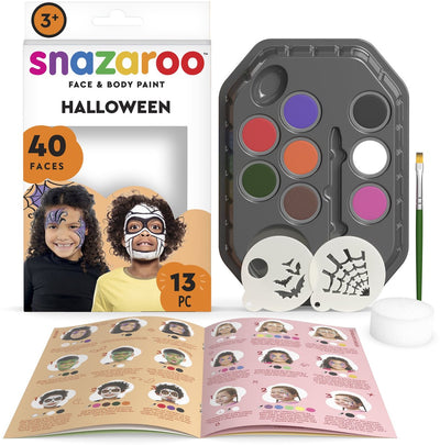 Snazaroo 1172184 Set per truccabimbi con personaggi di Halloween, acqua, truccabimbi per bambini, kit per truccabimbi per streghe, scheletri e zombie, 13 pezzi, ipoallergenico