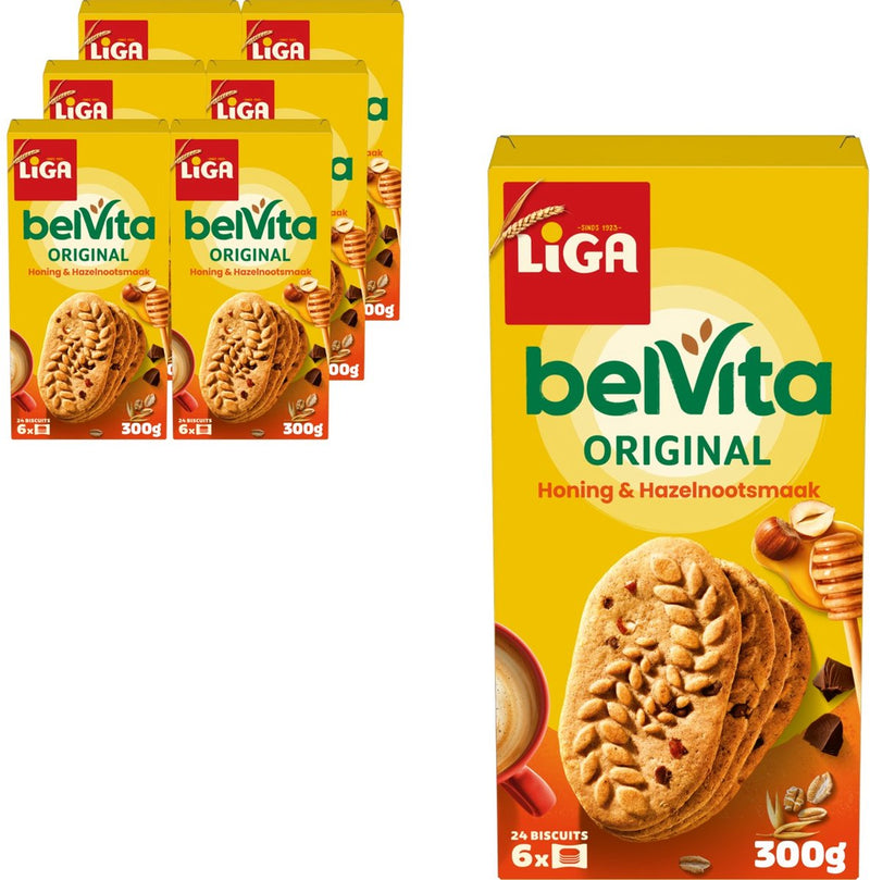 Biscotti Liga Belvita Miele Nocciola - Scatola 6 x 300g - Biscotto - Biscotti da viaggio o da lavoro e in ufficio