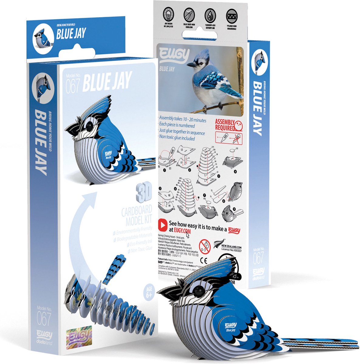 Puzzle 3d Eugy - arrendajo azul - pájaros - sostenible - colecciónalos todos - 6 años