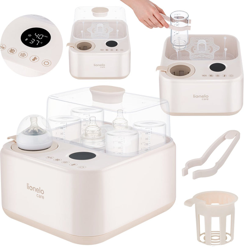 Lionelo steamup – Sterilizzatore per biberon 3 in 1, scaldabiberon con asciugatore – per 4 biberon – sterilizzazione a vapore 99,9% – temperatura regolabile 37–85°C – senza BPA