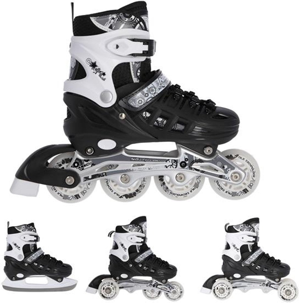 Nils extreme nh10905 - patines 4 en 1 - ajustables - negro