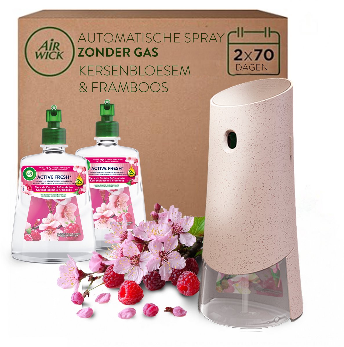 Air wick - kit de inicio ambientador fresco activo flor de cerezo + 2 recambios