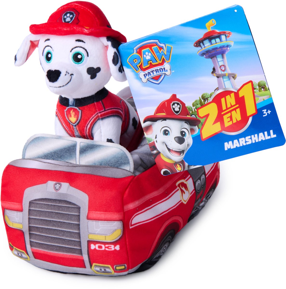 Paw Patrol - Vehículo de peluche Marshall 2 en 1 - Peluche de 15,2 cm con camión de bomberos de peluche de 20,3 cm - Peluches