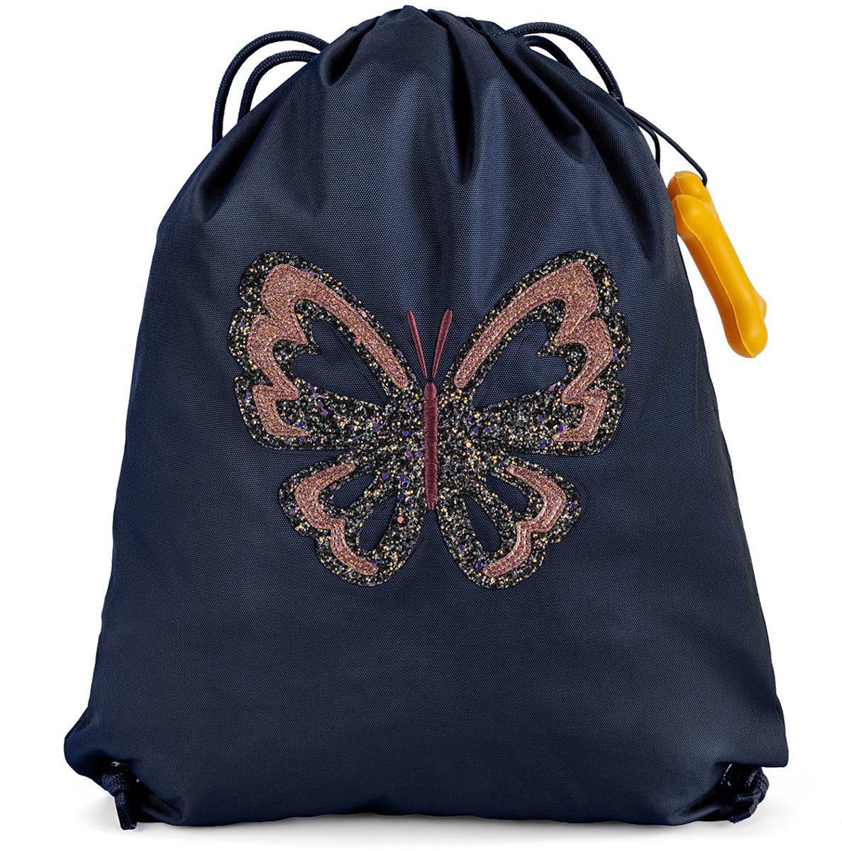 Pietre e ossa nocciola 4.0 - borsa da palestra - borsa da nuoto - materiale impermeabile - farfalla glitterata - blu scuro