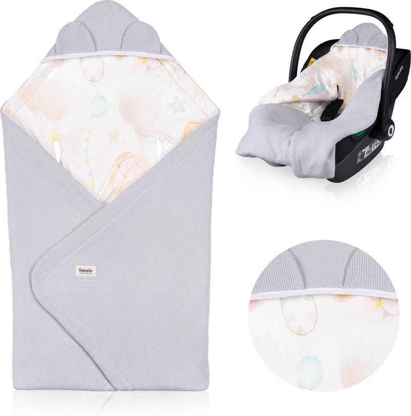 Coperta da viaggio Lionelo - fascia per seggiolino auto passeggino - 100% cotone bambù - tog 2,5 - ipoallergenica - per autunno inverno - regolabile con velcro - 90x90 cm - morbida traspirante - lavabile in lavatrice