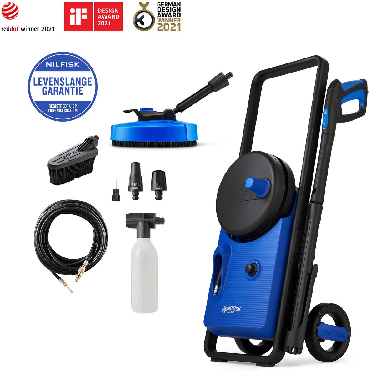 Nilfisk core 140 inhand power control pad - 140 bar - medium terrasreiniger - rioolslang - 8 meter slang