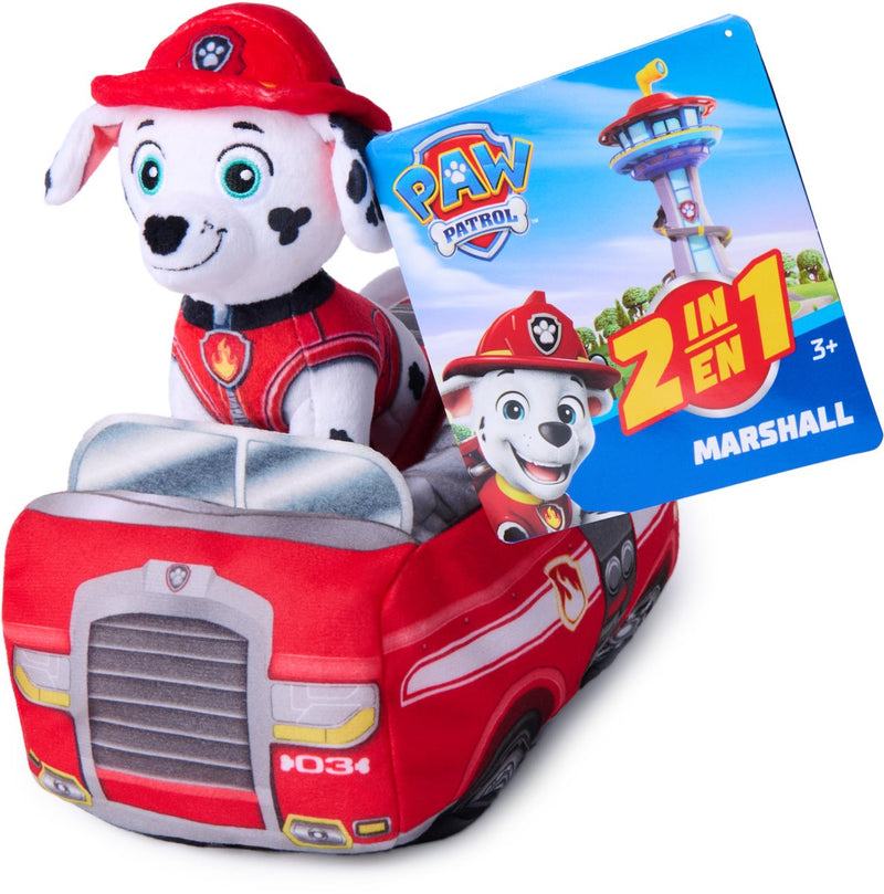Paw Patrol - veicolo di peluche Marshall 2 in 1 - peluche da 15,2 cm con camion dei pompieri di peluche da 20,3 cm - peluche