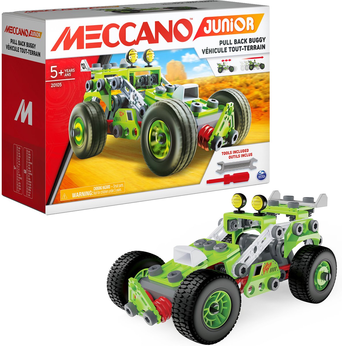 Bandai - meccano junior mi coche de fricción retro - set de construcción de 138 piezas, motor de fricción retro, herramientas, manual - kit de actividades de montaje de coches - juguetes para niños de 8 años en adelante - apm19102