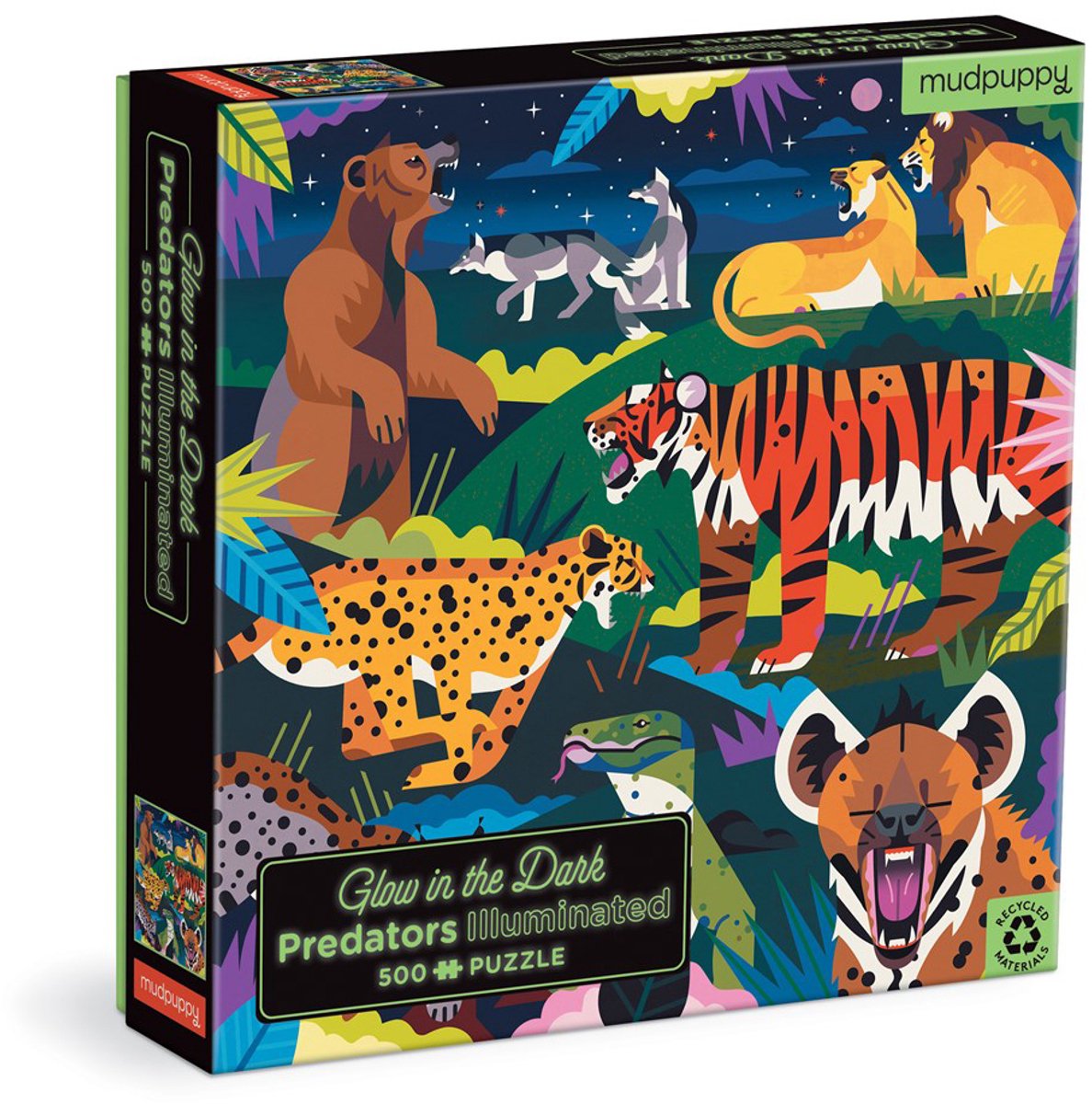 Puzzle Mudpuppy che si illumina al buio - predatori terrestri - 51x51 cm - 500 pezzi - 8 anni