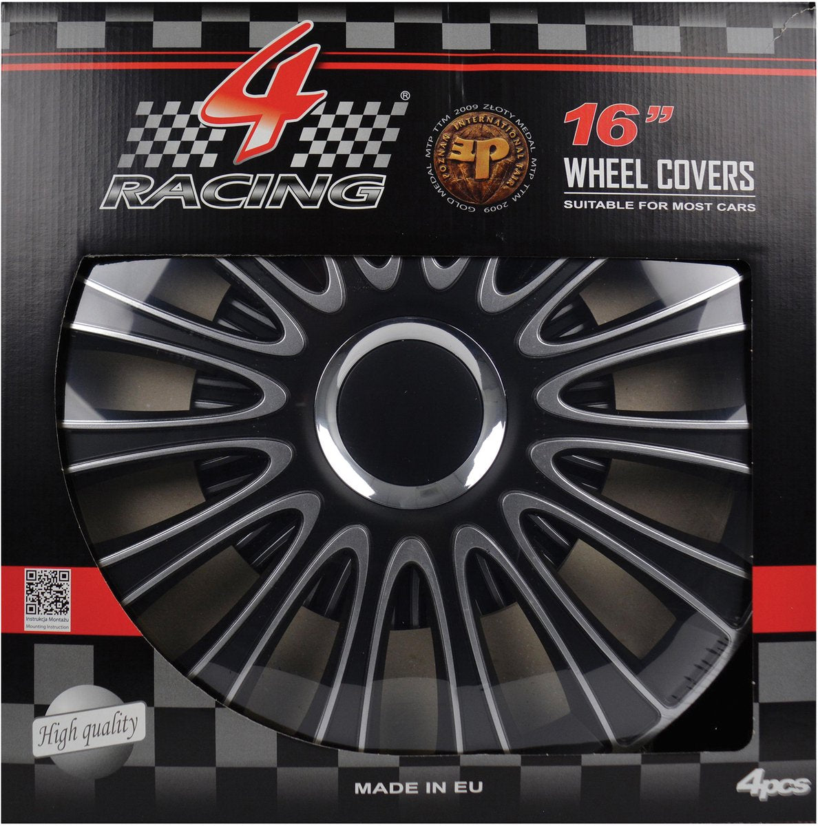 Carpoint wieldoppen le mans pro 16 inch abs zwart zilver set van 4