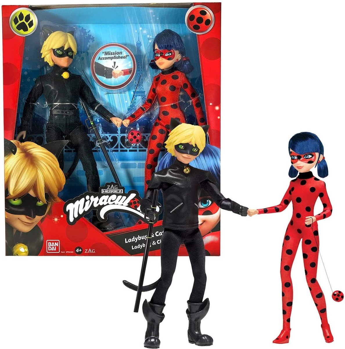 Bandai wonderbaarlijk lieveheersbeestje - wonderbaarlijke speelgoedset - pak van 2 wonderbaarlijke poppen - wonderbaarlijke mannequin figuur 26 cm - lieveheersbeestje zwarte kat kind figuur - kinderspeelgoed 4+ jaar - p50365