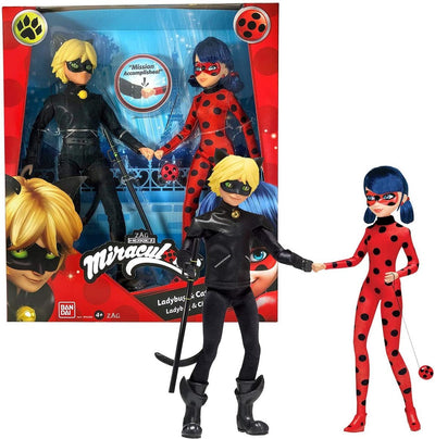 Bandai miracolosa coccinella - set di giocattoli miracolosi - confezione da 2 bambole miracolose - manichino miracoloso 26 cm - figura di bambino gatto nero coccinella - giocattoli per bambini 4+ anni - p50365