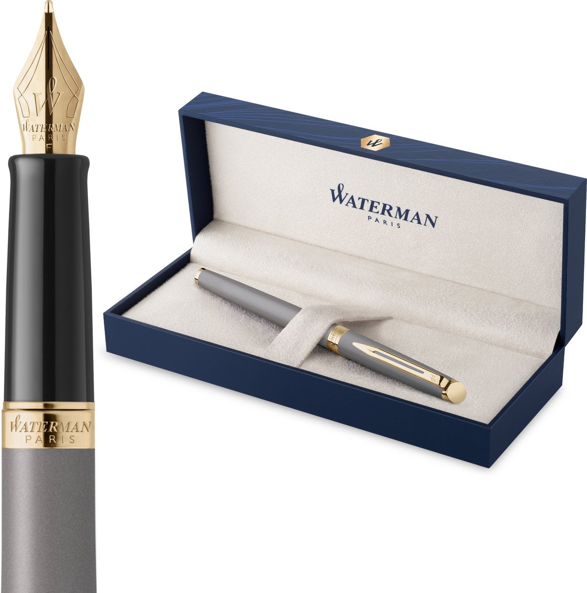 Pluma estilográfica Waterman hemisferio | la versión sutil | gris piedra | punta fina de acero inoxidable | con caja de regalo