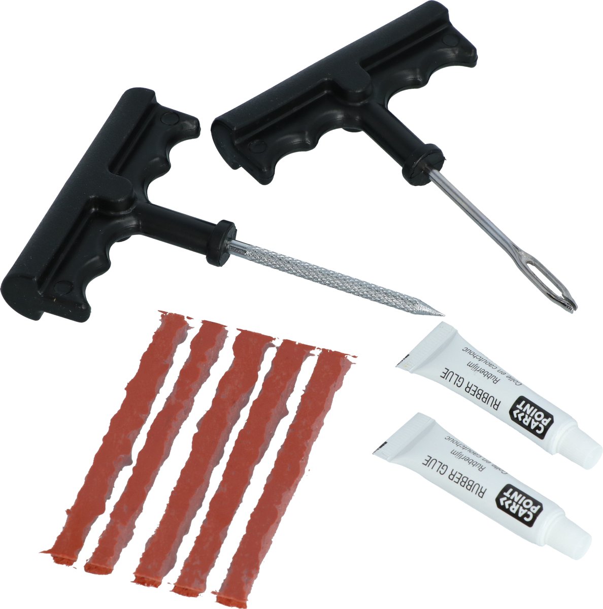 Set di riparazione pneumatici Carpoint da 9 pezzi - per pneumatici tubeless - inclusa colla per gomma - compatto e ideale per la strada