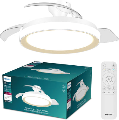 Philips LED Philips Bliss ceiling fan with built-in LED lamp - 3 retractable blades, diameter: 106cm - 4500 lumens - adjustable white light from 2700k to 6500k - dimmable up to 5% - remote control - white with gold
