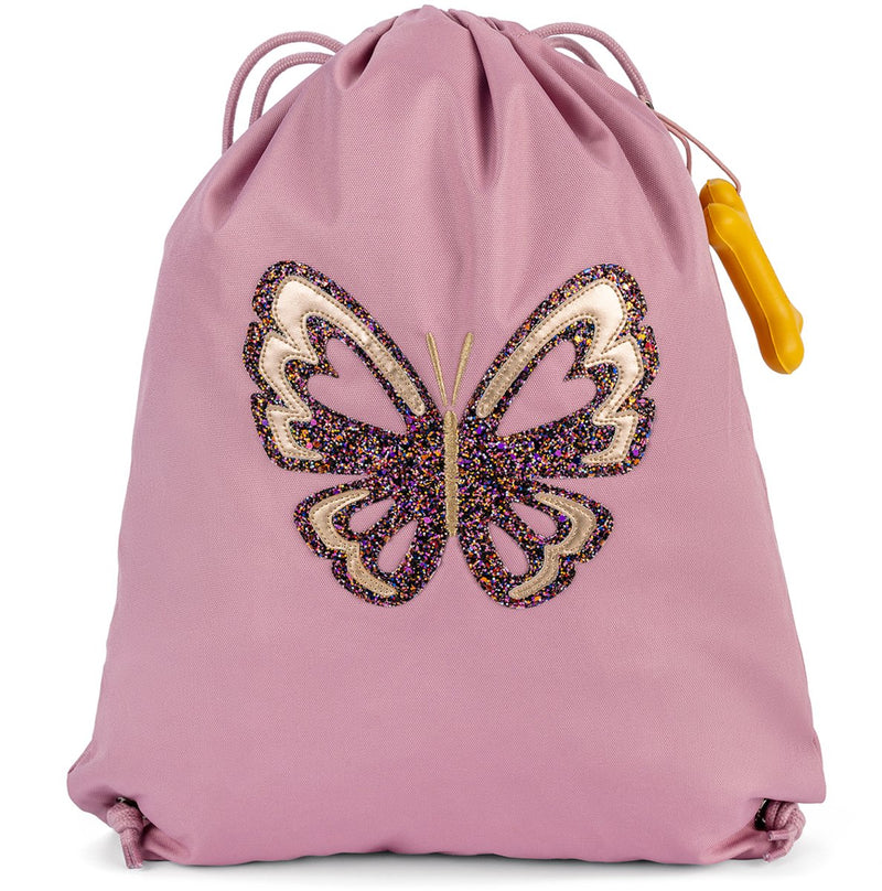 Pietre e ossa nocciola 4.0 - borsa da palestra - borsa da nuoto - materiale impermeabile - farfalla glitterata - lilla