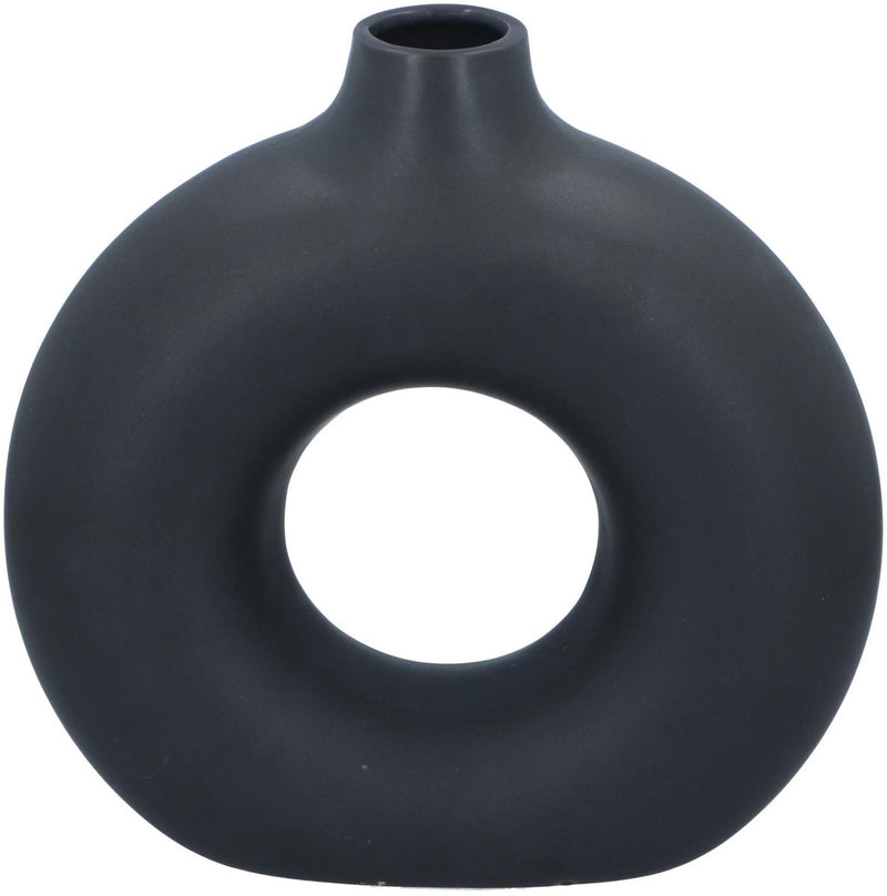 Arti casa Jarrón Decorativo Redondo con Centro Abierto - Jarrón Negro para Decoración de Interiores - Jarrón Moderno para Flores o Accesorios - 31 x 10,5 x 31 cm - Negro