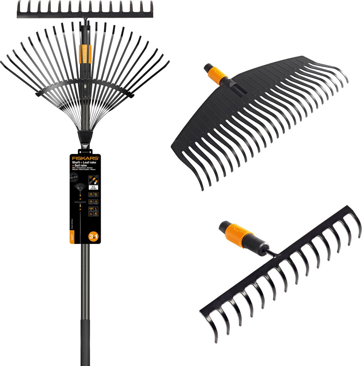Rastrillo de jardín fiskars quikfit rastrillo de hojas con mango - rastrillo de jardín con mango - juego de 2 rastrillos