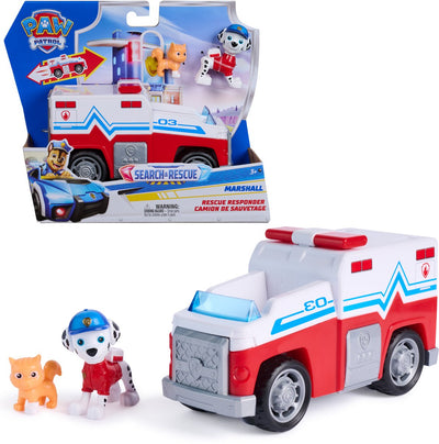 Paw Patrol - Search Rescue - Veicolo di salvataggio di Marshall con 2 personaggi con funzione pull-back - Veicoli giocattolo