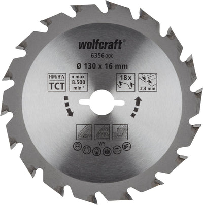 Wolfcraft - hoja de sierra circular 130x16mm - 18 dientes - hoja de sierra para sierra circular - serie verde - 6356000