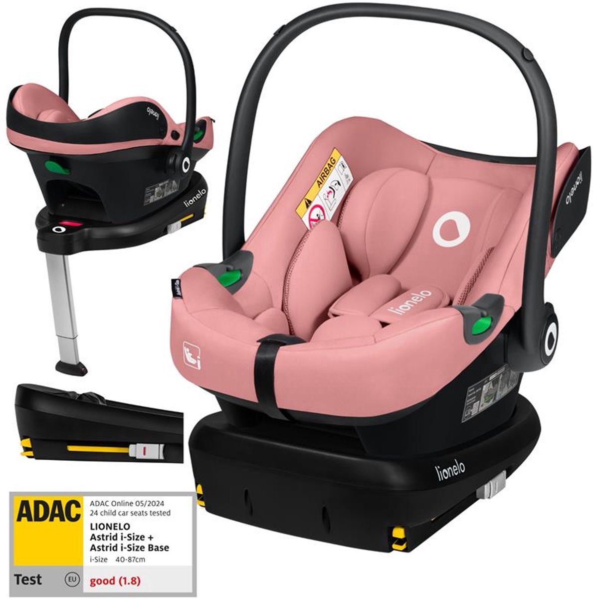 Set Lionelo Astrid i-size – seggiolino auto 40–87 cm + base isofix – testato adac – r129 i-size – memory foam – poggiatesta regolabile – protezione laterale – sedile dritto – leggero – compatibile universalmente