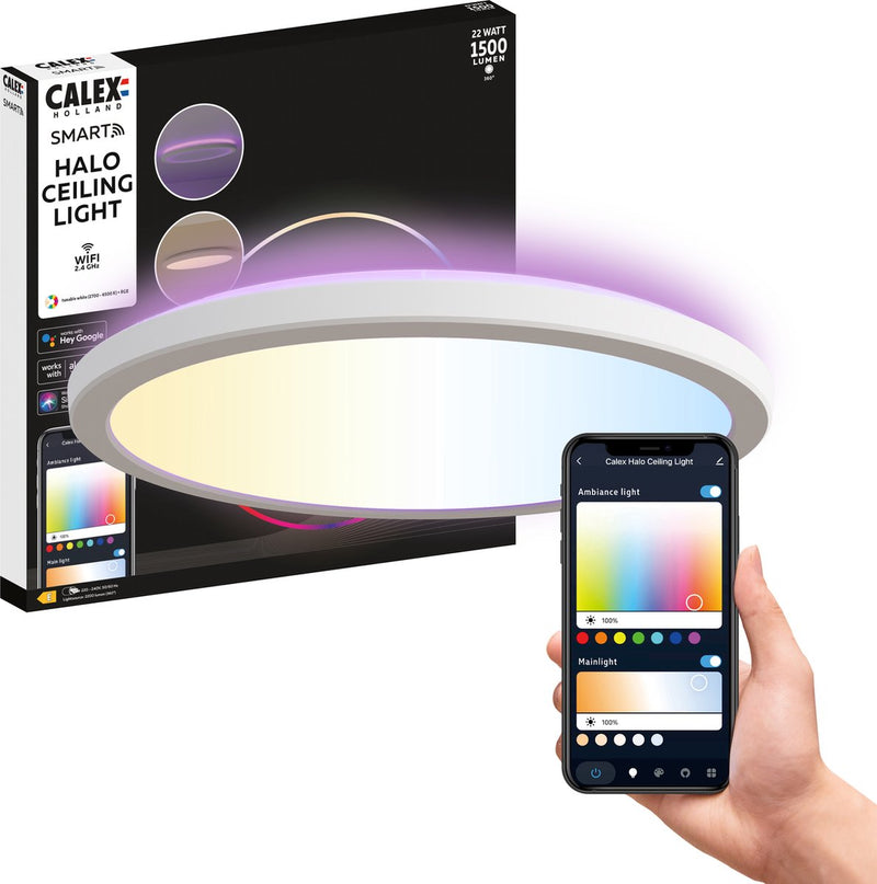 Plafoniera intelligente Calex halo - lampada da soffitto intelligente 30 cm - RGB e luce bianca calda - bianco