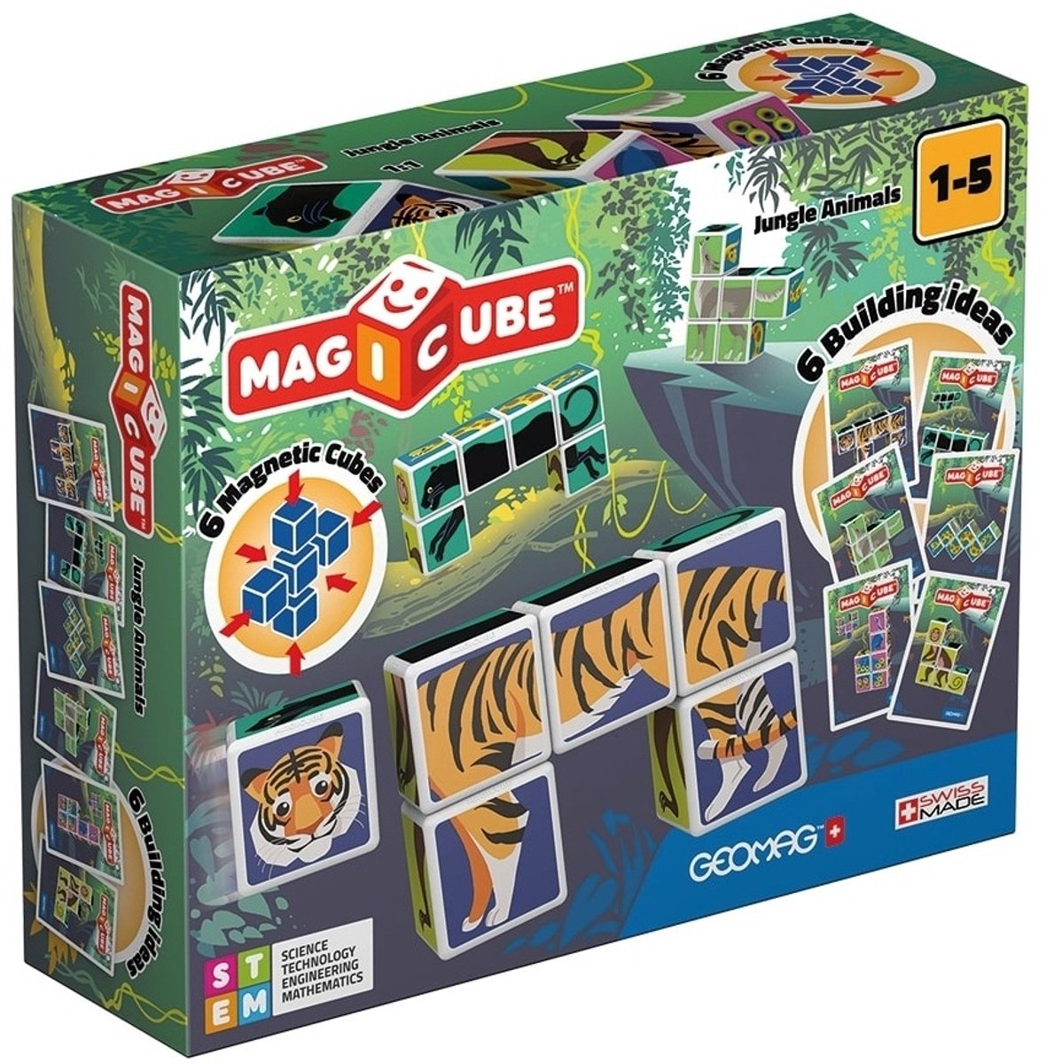 Geomag magicube animales de la selva junior - bloques de construcción magnéticos - 9 piezas - a partir de 1 año