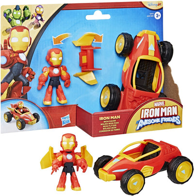 Hasbro marvel iron man y sus increíbles amigos iron racer, figura de acción y vehículo de juguete