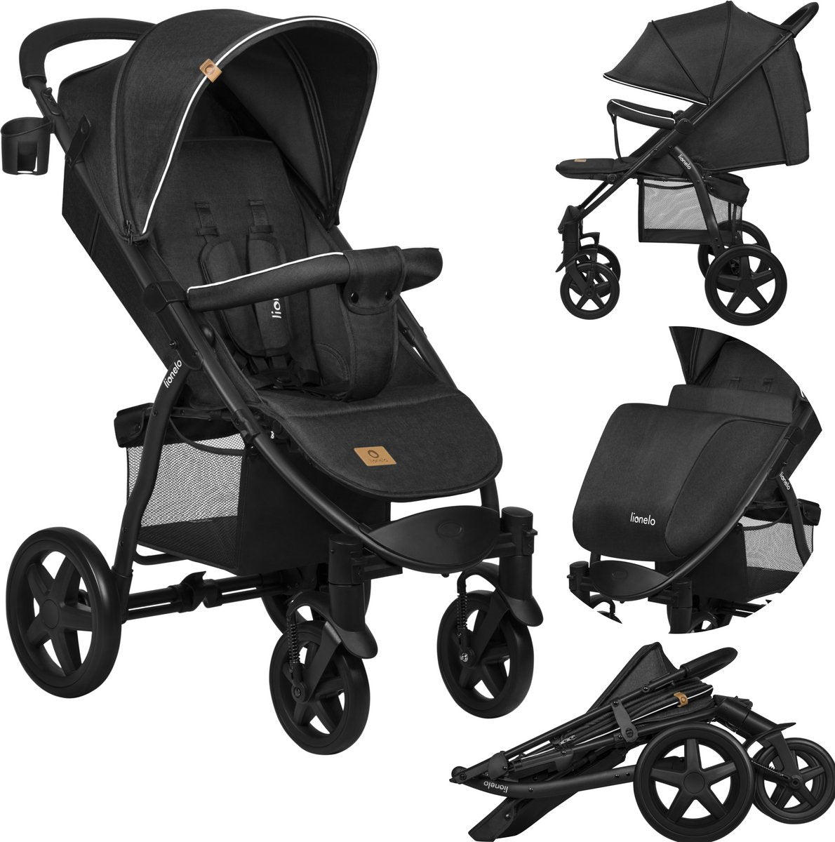 Passeggino Lionelo Annet Plus - leggero pieghevole - ruote grandi e solide con sospensione - incluso coprigambe, zanzariera portabicchieri - schienale poggiapiedi regolabile - passeggino dalla nascita fino a 22 kg - carrozzina