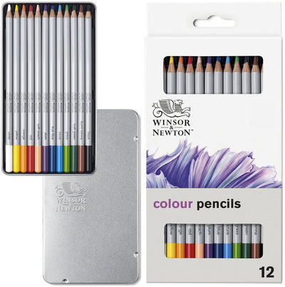 Winsor Newton 0490012 Studio Collection Colored Pencils Set 12 Pieces - Dikcores Wax-Based Drawing Pencils in Metal Tin