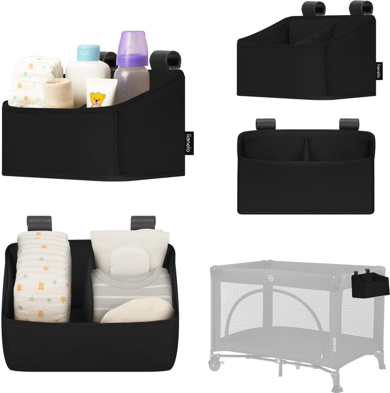 Lionelo tasca laterale piccola – organizer per culla tascabile sul comodino 26×12×15 cm – 2 scomparti per pannolini, accessori per salviette – per lettino da viaggio, box per il co-letto – rinforzato, portatile multifunzionale