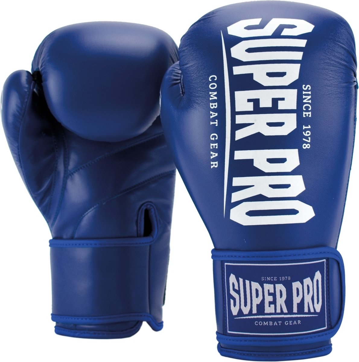 Guanti da boxe Super Pro Combat Gear (kick) blu bianchi da 16 once
