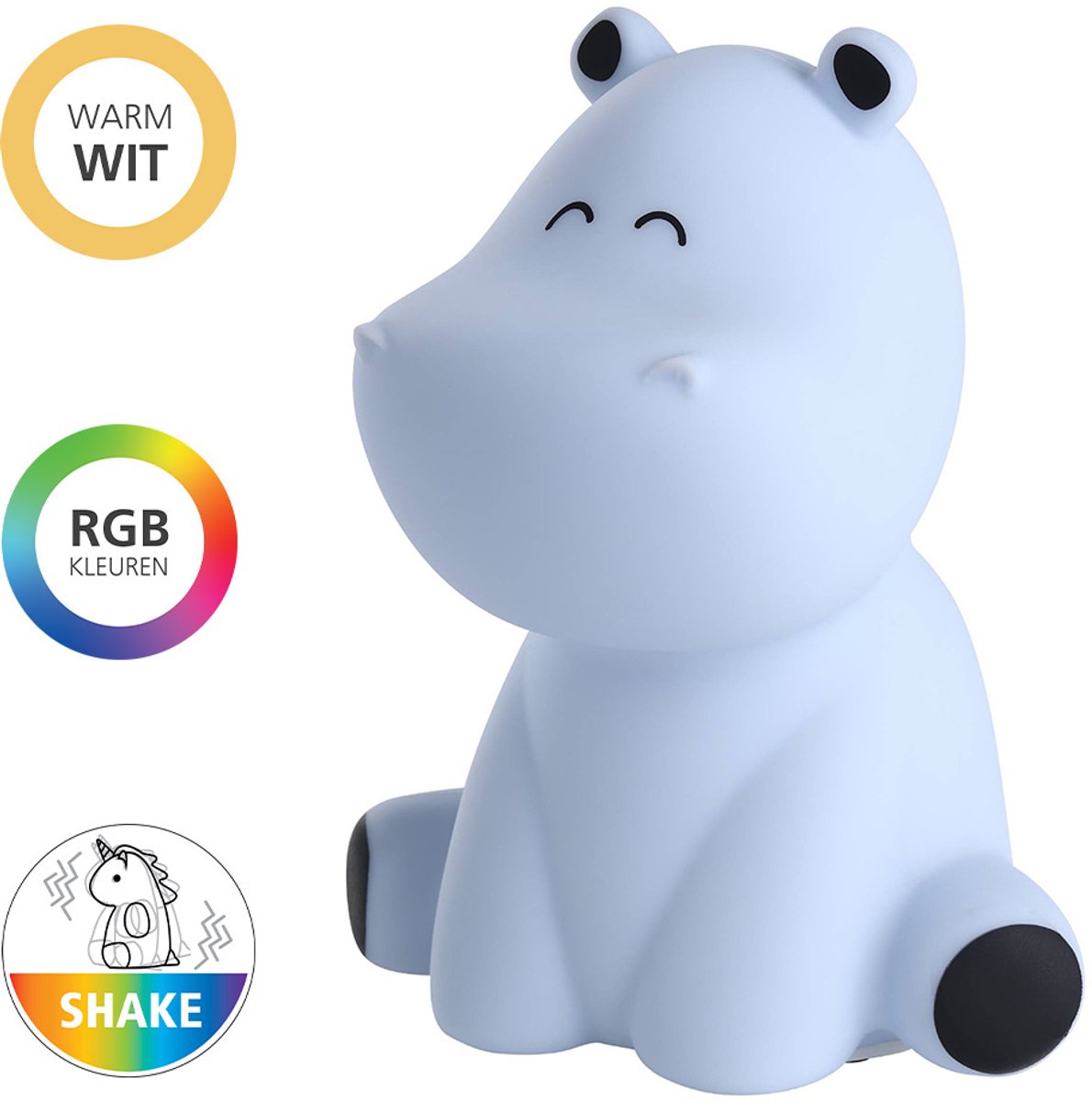 Eglo castellino luce notturna ippopotamo bambini baby - wireless - 15 cm - blu - luce bianca rgb - ricaricabile - touch control