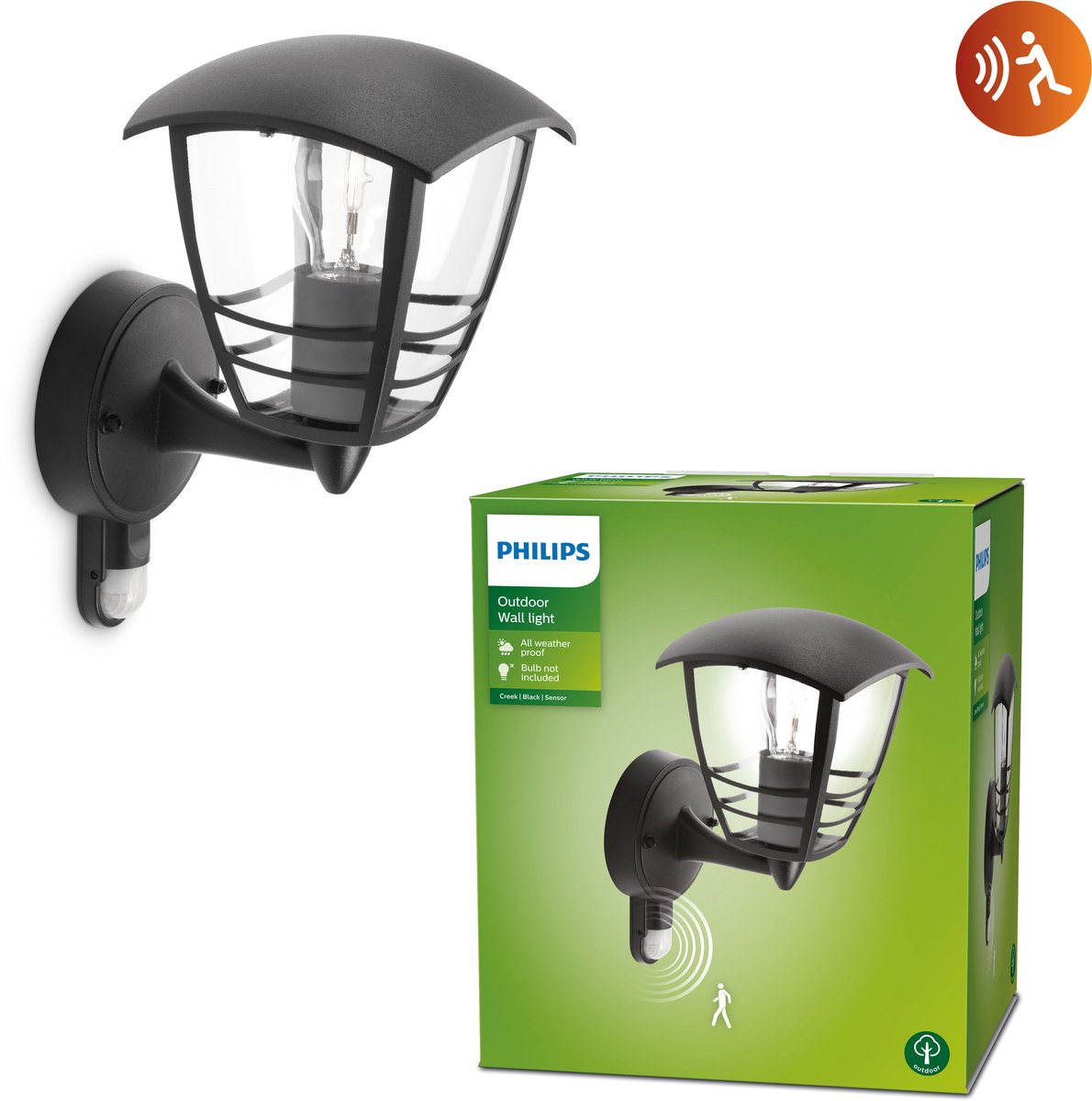 Lampada da parete per esterni Philips LED Philips Creek - con sensore - nera