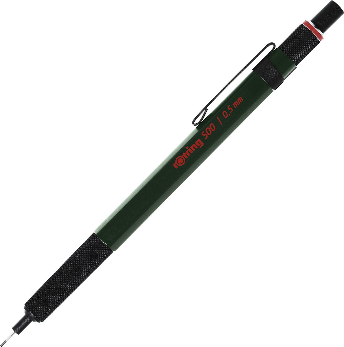 Portamine Rotring 500 - hb - 0,5 mm - corpo in plastica esagonale verde e impugnatura in metallo testurizzato antiscivolo