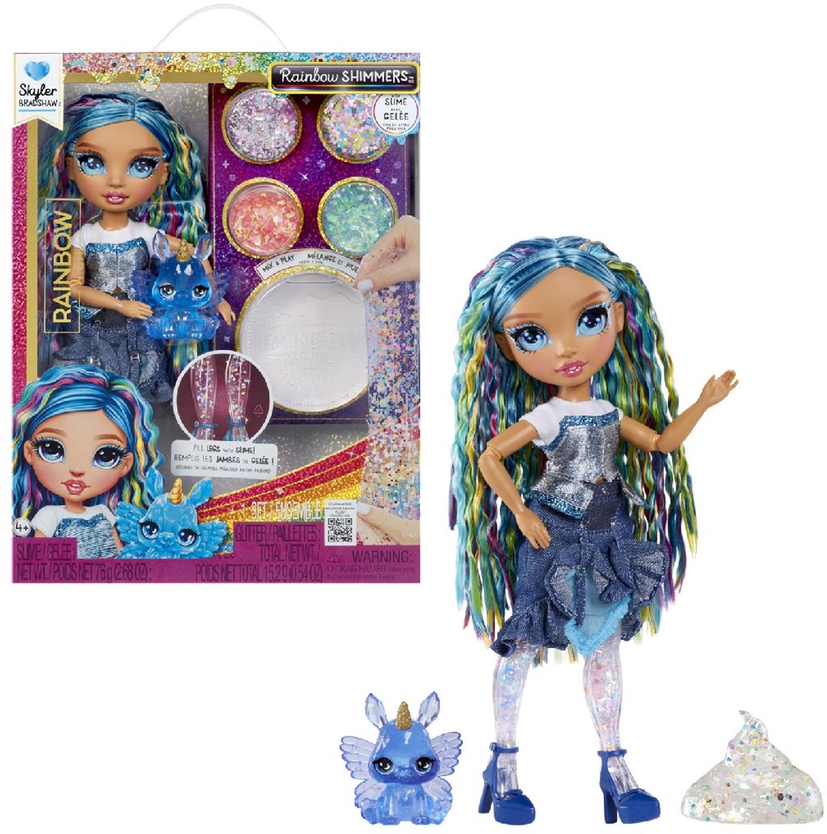 Mga entertainment arcobaleno alto arcobaleno luccica con melma moda bambola skyler (blu)