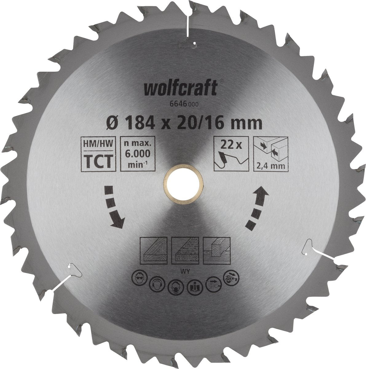 Wolfcraft - hoja de sierra circular 184x20 mm - 22 dientes - serie marrón - 6646000