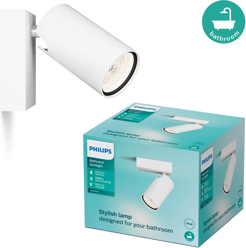 Philips Spot LED Philips Idris - faretto da soffitto - antispruzzo IP44 - bianco - 5W - lampada da bagno - un punto luce - adatto solo per spot LED