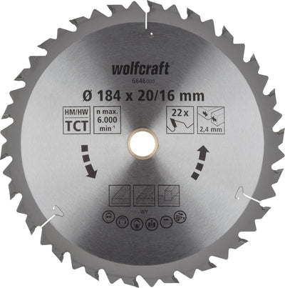 Wolfcraft - lama per sega circolare 184x20 mm - 22 denti - serie marrone - 6646000
