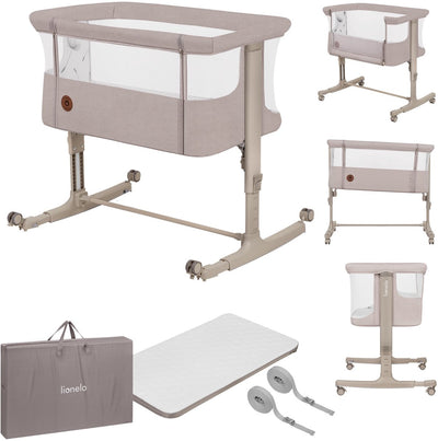 Lionelo aurora 3in1 co-sleeper - lettino fino a 9 kg - lettino pieghevole - 4 ruote con freni - lettino da campeggio - altezza regolabile - rete traspirante - inclusa borsa per il trasporto del materasso - rivestimento sfoderabile