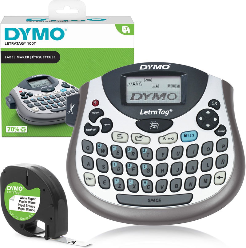 Etichettatrice Dymo letratag lt-100t | stampante per etichette portatile con tastiera qwerty | argento | ideale per l'ufficio o la casa