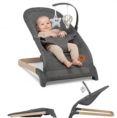Lionelo June baby rocking chair - up to 9 kg - 3-point safety belts - lightweight - mesh upholstery - flat folding - natural rocking movement - certified - baby swing rocking chair