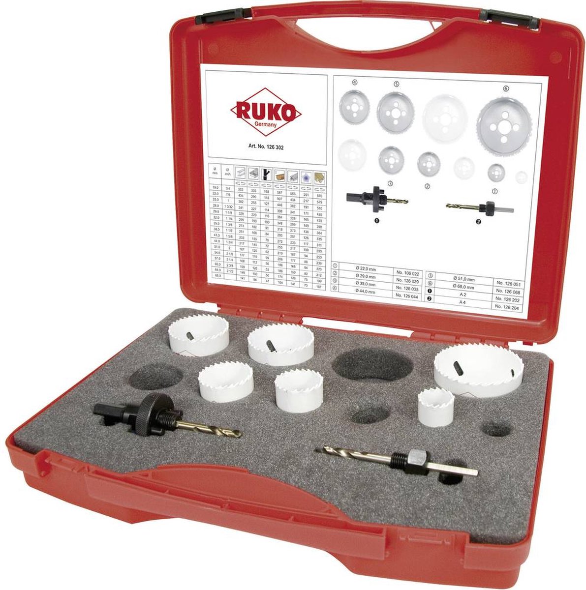 Ruko 126302 gatenzaagset 8-delig 22 mm, 29 mm, 35 mm, 44 mm, 51 mm, 68 mm kobalt 1 set(s)