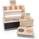 Mini giocattolo da negozio di ristorante in legno Woet ® - inclusi 3 cartelli tematici fronte-retro, spillatrice e vassoio reversibile - gioco di ruolo fantasioso - da 3 anni