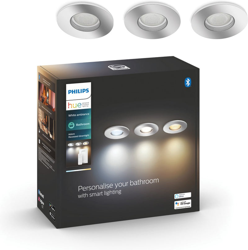 Faretto da incasso per bagno Philips Hue Adore - luce bianca da calda a fredda - confezione da 3 - 1 dimmer - cromo