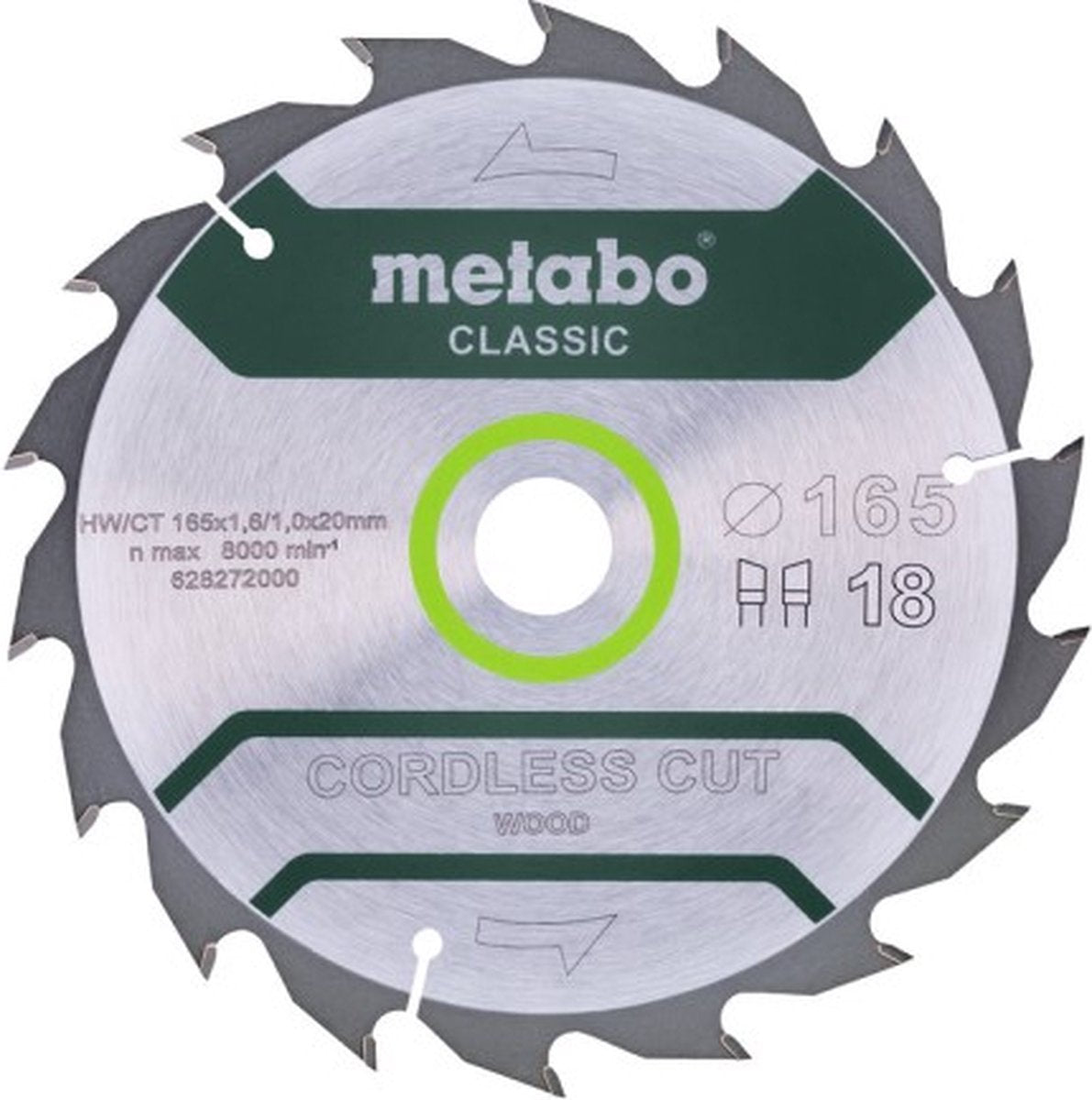 Metabo cirkelzaagblad hw ct 165x20, 18 wz 20°, classic