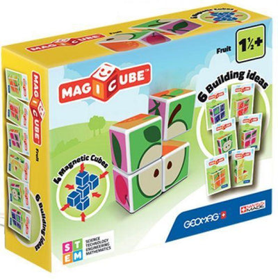Geomag magicube fruta reciclada - bloques de construcción magnéticos con temática frutal - 4 piezas - a partir de 3 años