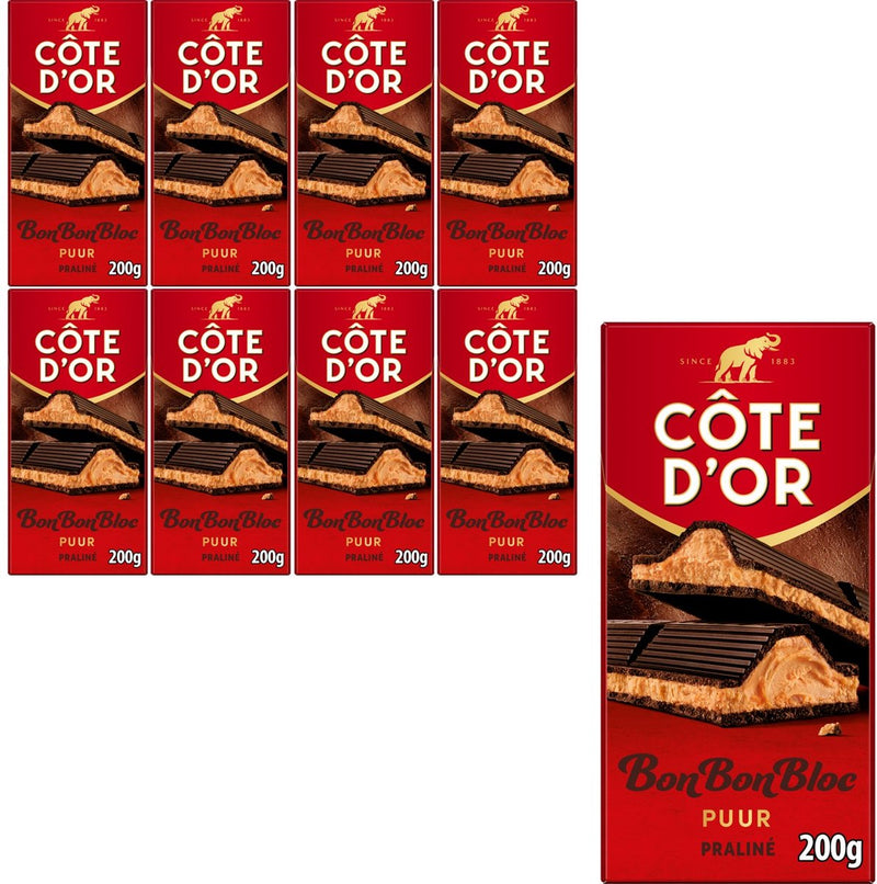 Barra de chocolate Côte d'or bonbonbloc praliné puro 8 x 200 g - tabletas de chocolate - regalo de cumpleaños para mujeres o hombres - stock