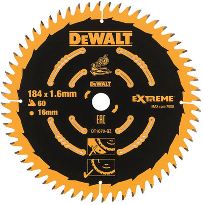 Dewalt accessoires cirkelzaagblad 184x16x60t, wisseltand, positief 7°, kerf 1,65mm - dt1670-qz