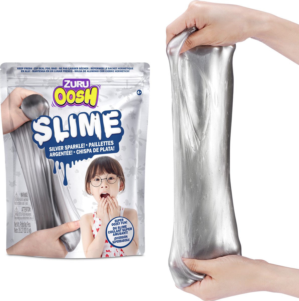 Zuru oosh zuru - oosh - foliezak slime groot - 800g - zilver